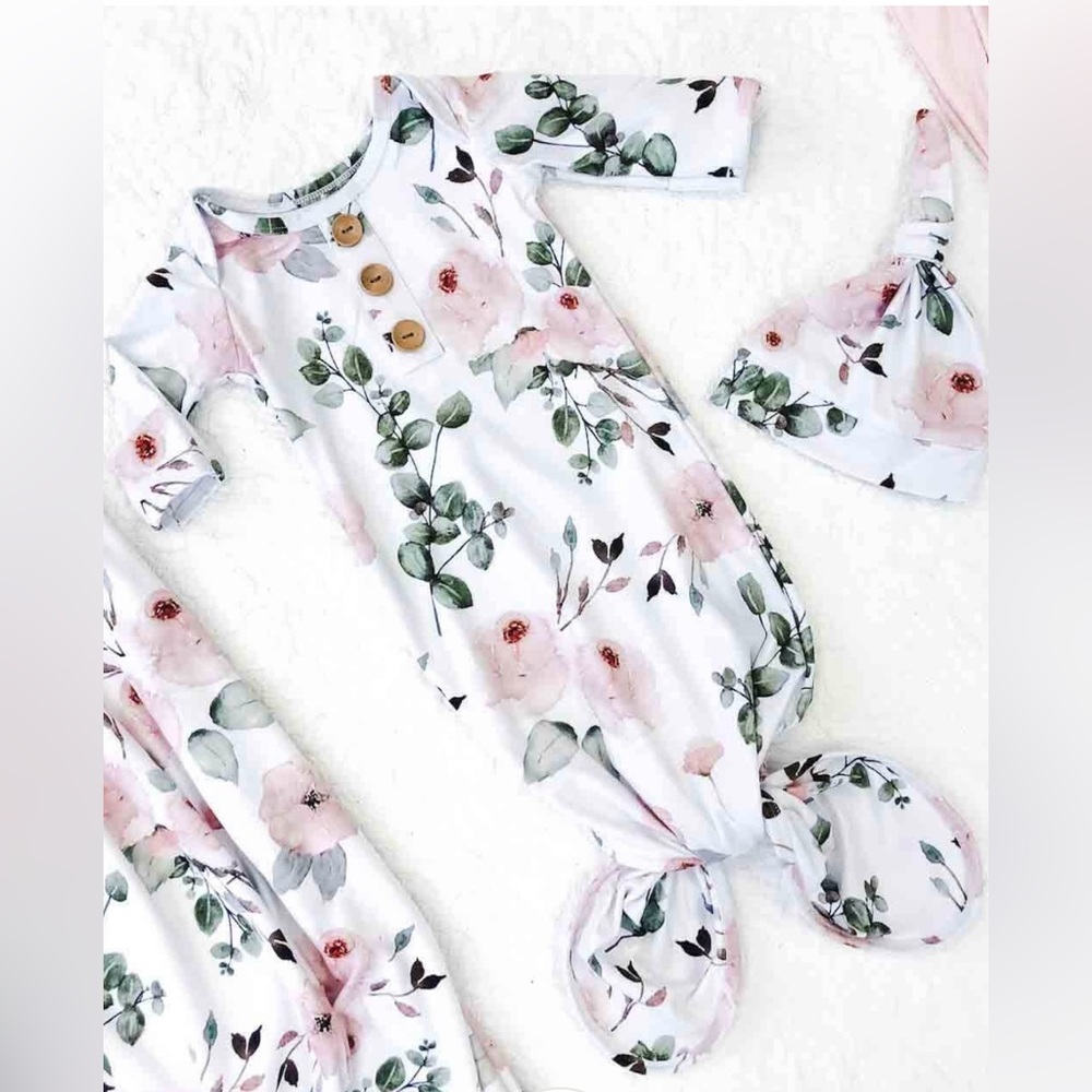 Caden Lane Baby Knot Gown And Hat Millie’s Dusty Rose Garden Newborn